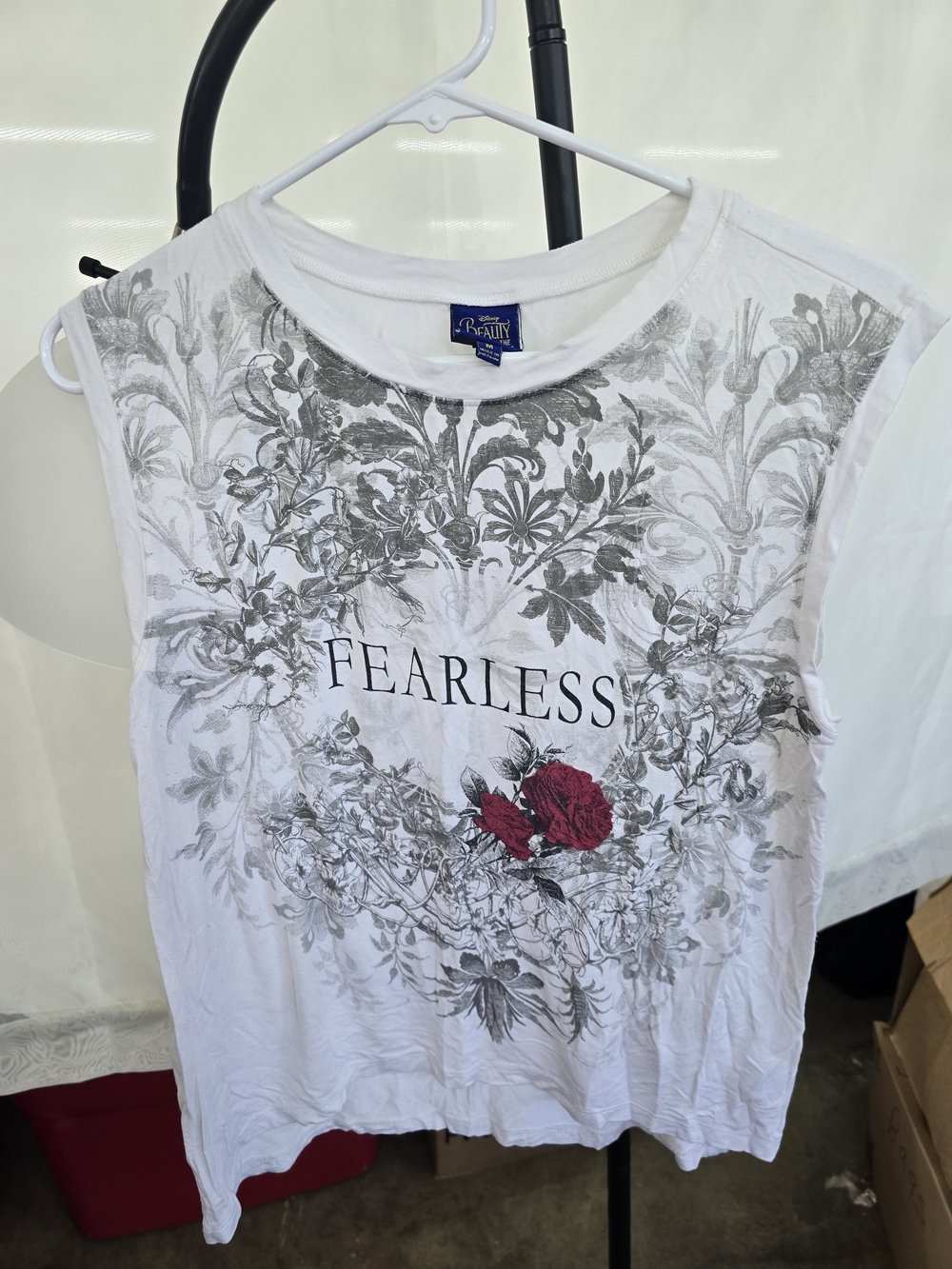 Disney White 'Fearless' Graphic Tank with Red Rose Accent
